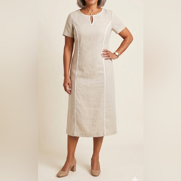 Brooks Brothers Dresses & Skirts - Brooks Brothers Linen Blend Shift Dress Women Size 16 Tan Quiet Luxury Preppy